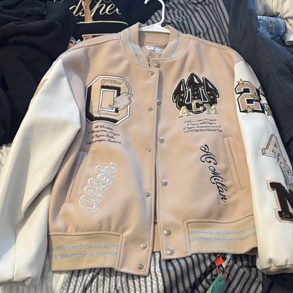 Off-White Other - Off-White Tan and White Varsity Jacket